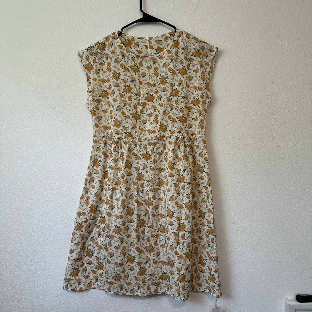 Floral Midi Dress in Cream and Brown